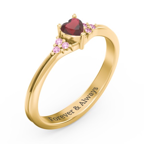 Narrow Heart Ring with Shoulder Accents – 18K Gold Plated Silver with Garnet and Red Premium Zirconia