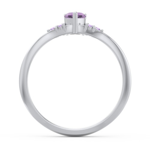Narrow Heart Ring with Shoulder Accents – Sterling Silver with Amethyst and Amethyst Premium Zirconia