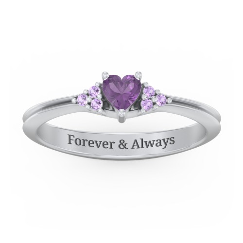 Narrow Heart Ring with Shoulder Accents – Sterling Silver with Amethyst and Amethyst Premium Zirconia
