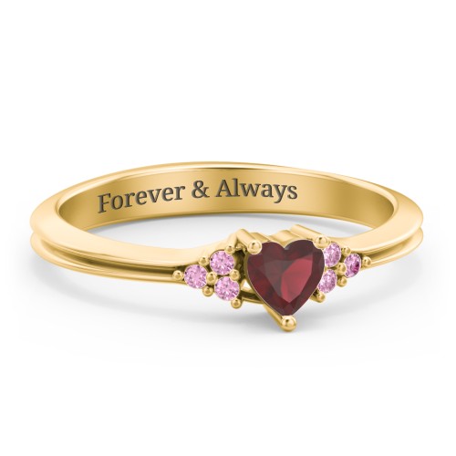 Narrow Heart Ring with Shoulder Accents – 18K Gold Plated Silver with Garnet and Red Premium Zirconia