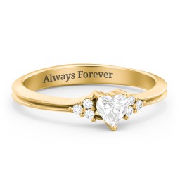 Narrow Heart Ring with Shoulder Accents in 18K Gold Plated Silver with Lab Diamond and Diamond