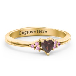 Narrow Heart Ring with Shoulder Accents in 18K Gold Plated Silver with Garnet and Red Premium Zirconia