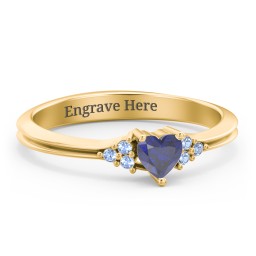 Narrow Heart Ring with Shoulder Accents in 18K Gold Plated Silver with Blue Sapphire and Fancy Blue Premium Zirconia