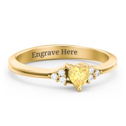 Narrow Heart Ring with Shoulder Accents in 18K Gold Plated Silver with Citrine and Diamond