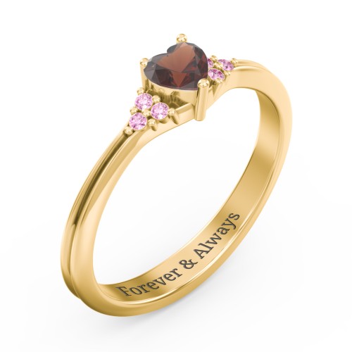 Narrow Heart Ring with Shoulder Accents – 18K Gold Plated Silver with Garnet and Red Premium Zirconia