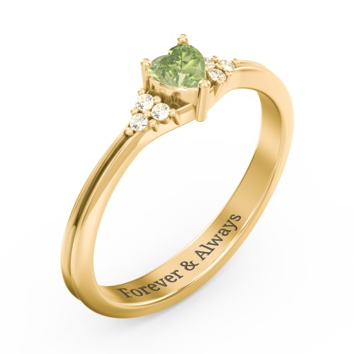 Narrow Heart Ring with Shoulder Accents – 18K Gold Plated Silver with Peridot and Fancy Yellow Premium Zirconia
