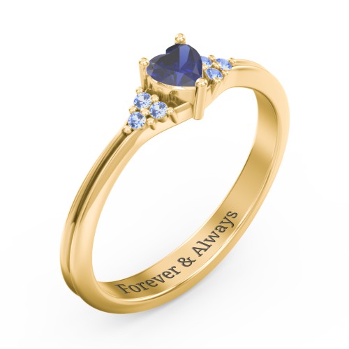 Narrow Heart Ring with Shoulder Accents – 18K Gold Plated Silver with Blue Sapphire and Fancy Blue Premium Zirconia