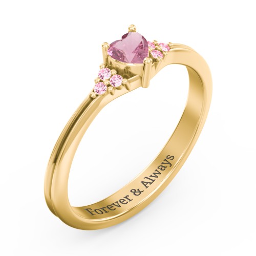 Narrow Heart Ring with Shoulder Accents – 18K Gold Plated Silver with Pink Tourmaline and Fancy Pink Premium Zirconia