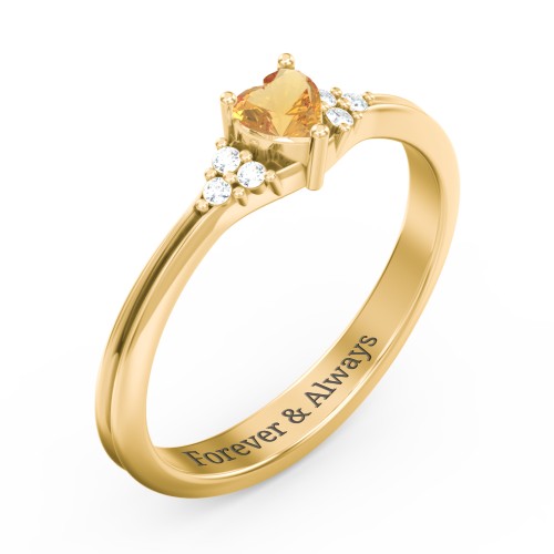Narrow Heart Ring with Shoulder Accents – 18K Gold Plated Silver with Citrine and White Premium Zirconia