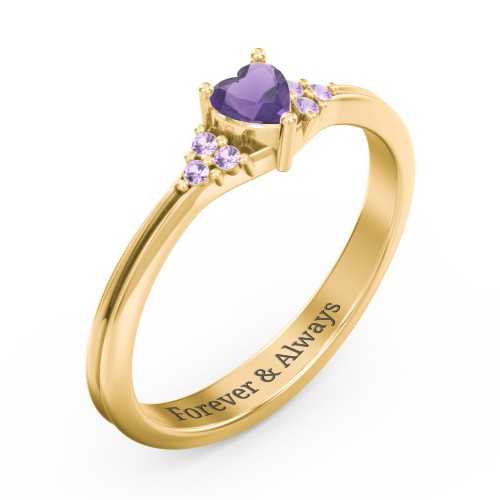 Narrow Heart Ring with Shoulder Accents – 18K Gold Plated Silver with Amethyst and Amethyst Premium Zirconia
