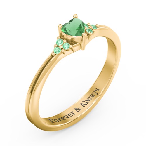 Narrow Heart Ring with Shoulder Accents – 18K Gold Plated Silver with Emerald and Green Premium Zirconia