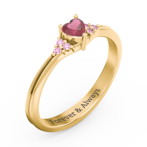 Narrow Heart Ring with Shoulder Accents – 18K Gold Plated Silver with Ruby and Red Premium Zirconia