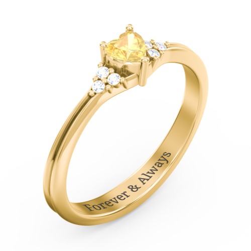 Narrow Heart Ring with Shoulder Accents – 18K Gold Plated Silver with Citrine and Diamond