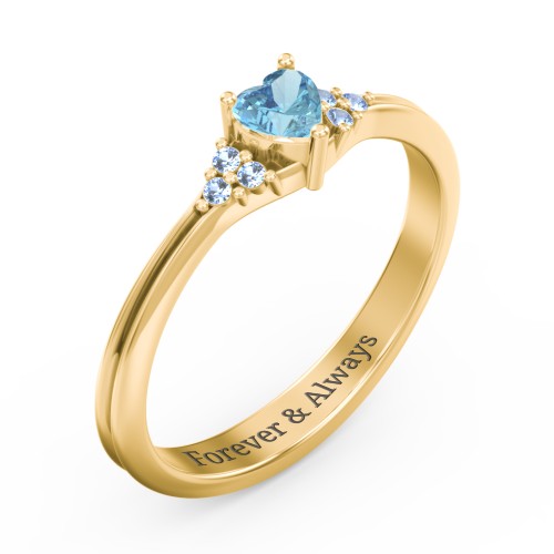 Narrow Heart Ring with Shoulder Accents – 18K Gold Plated Silver with Blue Topaz and Fancy Blue Premium Zirconia