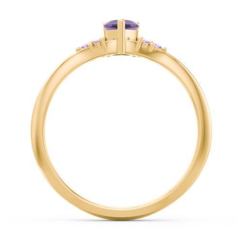Narrow Heart Ring with Shoulder Accents – 18K Gold Plated Silver with Amethyst and Amethyst Premium Zirconia