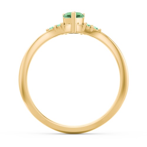 Narrow Heart Ring with Shoulder Accents – 18K Gold Plated Silver with Emerald and Green Premium Zirconia