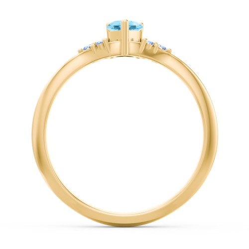 Narrow Heart Ring with Shoulder Accents – 18K Gold Plated Silver with Blue Topaz and Fancy Blue Premium Zirconia