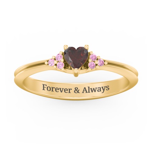Narrow Heart Ring with Shoulder Accents – 18K Gold Plated Silver with Garnet and Red Premium Zirconia