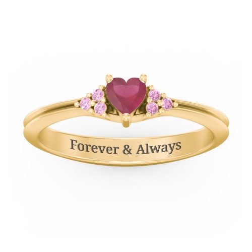 Narrow Heart Ring with Shoulder Accents – 18K Gold Plated Silver with Ruby and Red Premium Zirconia