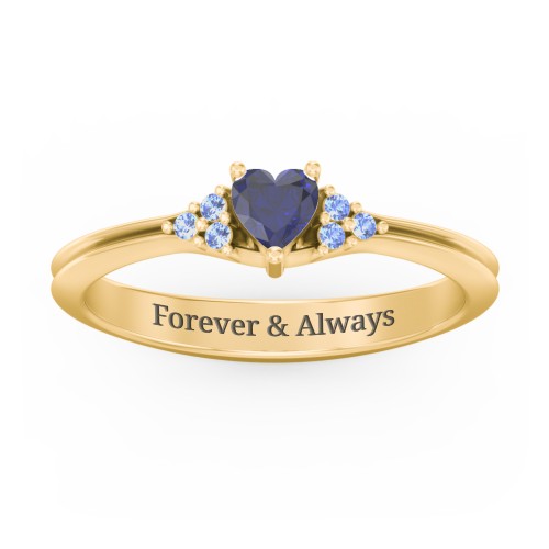 Narrow Heart Ring with Shoulder Accents – 18K Gold Plated Silver with Blue Sapphire and Fancy Blue Premium Zirconia