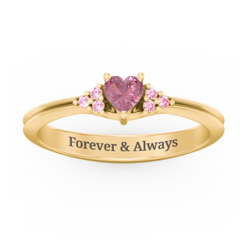 Narrow Heart Ring with Shoulder Accents – 18K Gold Plated Silver with Pink Tourmaline and Fancy Pink Premium Zirconia