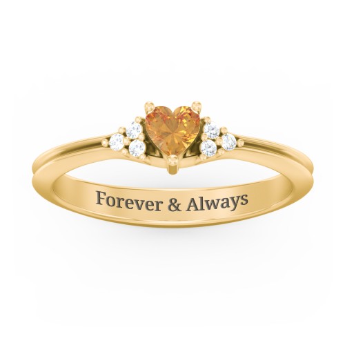 Narrow Heart Ring with Shoulder Accents – 18K Gold Plated Silver with Citrine and White Premium Zirconia