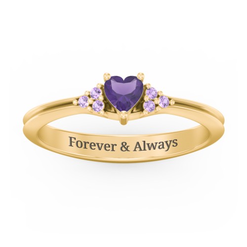 Narrow Heart Ring with Shoulder Accents – 18K Gold Plated Silver with Amethyst and Amethyst Premium Zirconia