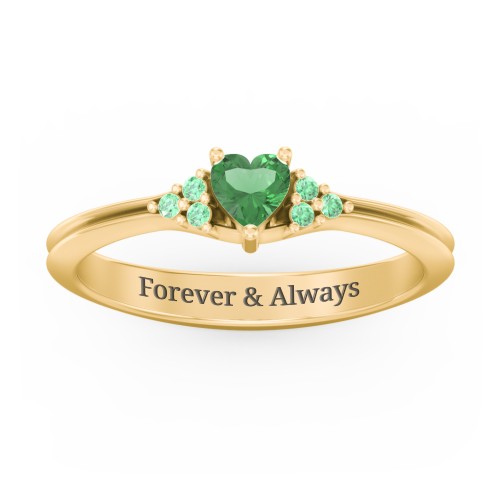 Narrow Heart Ring with Shoulder Accents – 18K Gold Plated Silver with Emerald and Green Premium Zirconia