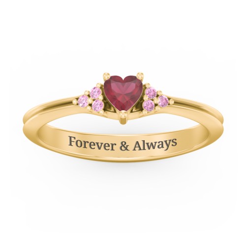 Narrow Heart Ring with Shoulder Accents – 18K Gold Plated Silver with Ruby and Red Premium Zirconia