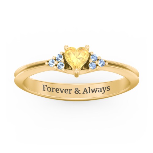Narrow Heart Ring with Shoulder Accents – 18K Gold Plated Silver with Citrine and Fancy Blue Premium Zirconia