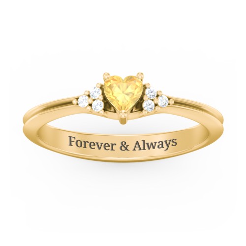 Narrow Heart Ring with Shoulder Accents – 18K Gold Plated Silver with Citrine and White Premium Zirconia