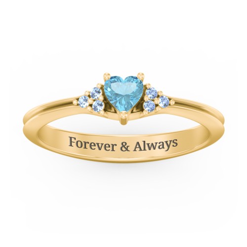 Narrow Heart Ring with Shoulder Accents – 18K Gold Plated Silver with Blue Topaz and Fancy Blue Premium Zirconia