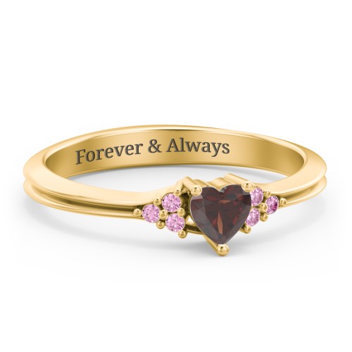 Narrow Heart Ring with Shoulder Accents – 18K Gold Plated Silver with Garnet and Red Premium Zirconia