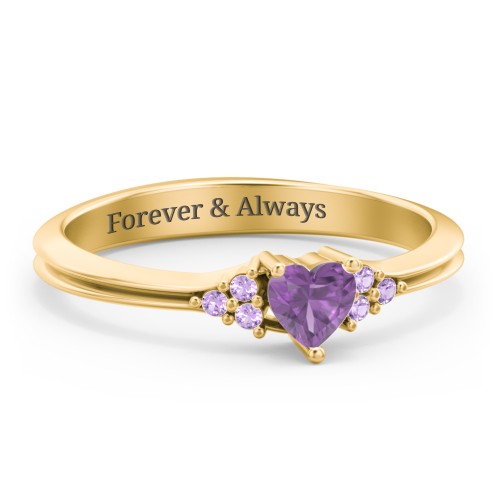 Narrow Heart Ring with Shoulder Accents – 18K Gold Plated Silver with Amethyst and Amethyst Premium Zirconia