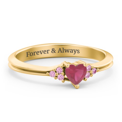 Narrow Heart Ring with Shoulder Accents – 18K Gold Plated Silver with Ruby and Red Premium Zirconia