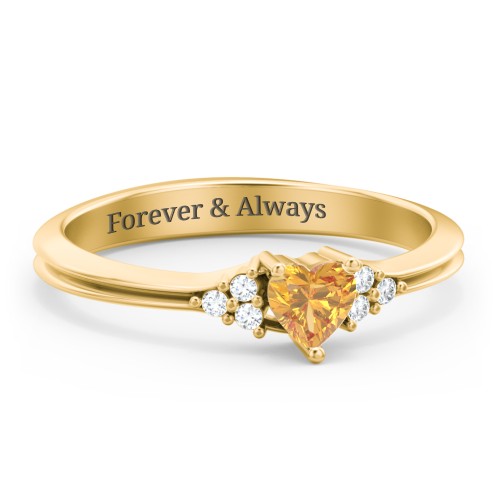 Narrow Heart Ring with Shoulder Accents – 18K Gold Plated Silver with Citrine and White Premium Zirconia