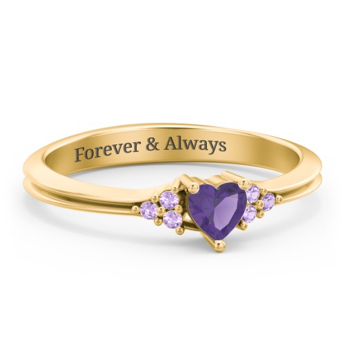 Narrow Heart Ring with Shoulder Accents – 18K Gold Plated Silver with Amethyst and Amethyst Premium Zirconia