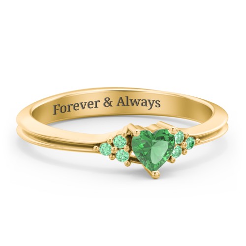 Narrow Heart Ring with Shoulder Accents – 18K Gold Plated Silver with Emerald and Green Premium Zirconia