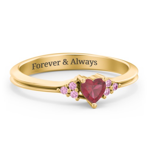 Narrow Heart Ring with Shoulder Accents – 18K Gold Plated Silver with Ruby and Red Premium Zirconia