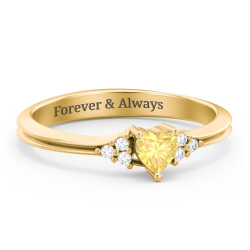 Narrow Heart Ring with Shoulder Accents – 18K Gold Plated Silver with Citrine and White Premium Zirconia