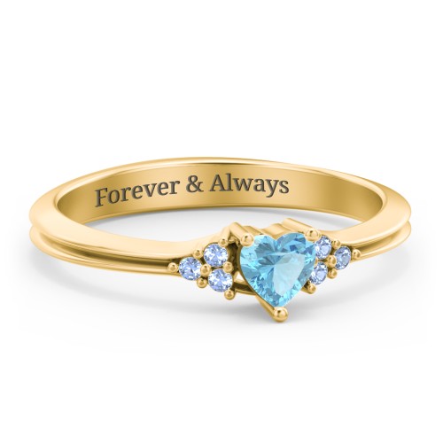 Narrow Heart Ring with Shoulder Accents – 18K Gold Plated Silver with Blue Topaz and Fancy Blue Premium Zirconia