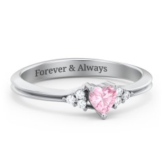 Narrow Heart Ring with Shoulder Accents – 10K Rose Gold with Pink Tourmaline and White Premium Zirconia