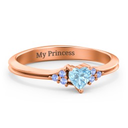 Narrow Heart Ring with Shoulder Accents in 10K Solid Rose Gold with Blue Topaz and Fancy Blue Premium Zirconia