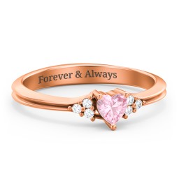 Narrow Heart Ring with Shoulder Accents in 10K Solid Rose Gold with Pink Tourmaline
