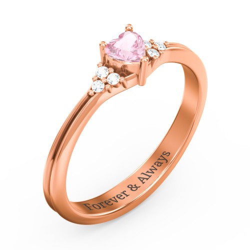 Narrow Heart Ring with Shoulder Accents – 10K Rose Gold with Pink Tourmaline and White Premium Zirconia