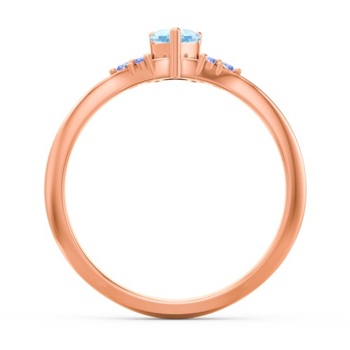 Narrow Heart Ring with Shoulder Accents – 10K Rose Gold with Blue Topaz and Fancy Blue Premium Zirconia