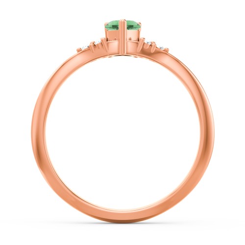 Narrow Heart Ring with Shoulder Accents – 10K Rose Gold with Emerald and White Premium Zirconia