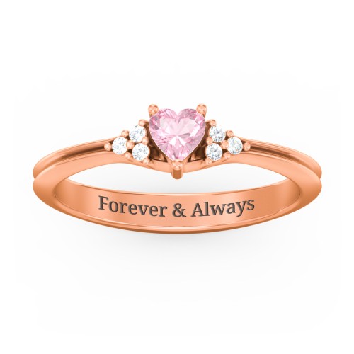 Narrow Heart Ring with Shoulder Accents – 10K Rose Gold with Pink Tourmaline and White Premium Zirconia