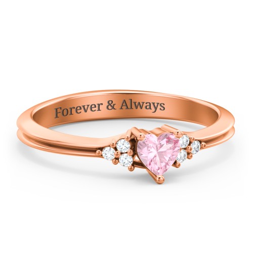 Narrow Heart Ring with Shoulder Accents – 10K Rose Gold with Pink Tourmaline and White Premium Zirconia