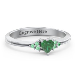 Narrow Heart Ring with Shoulder Accents in 925 Sterling Silver with Emerald and Green Premium Zirconia